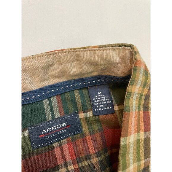 ARROW Plaid Button Up Shirt Men Medium Green Long Sleeve NWT - Picture 3 of 5